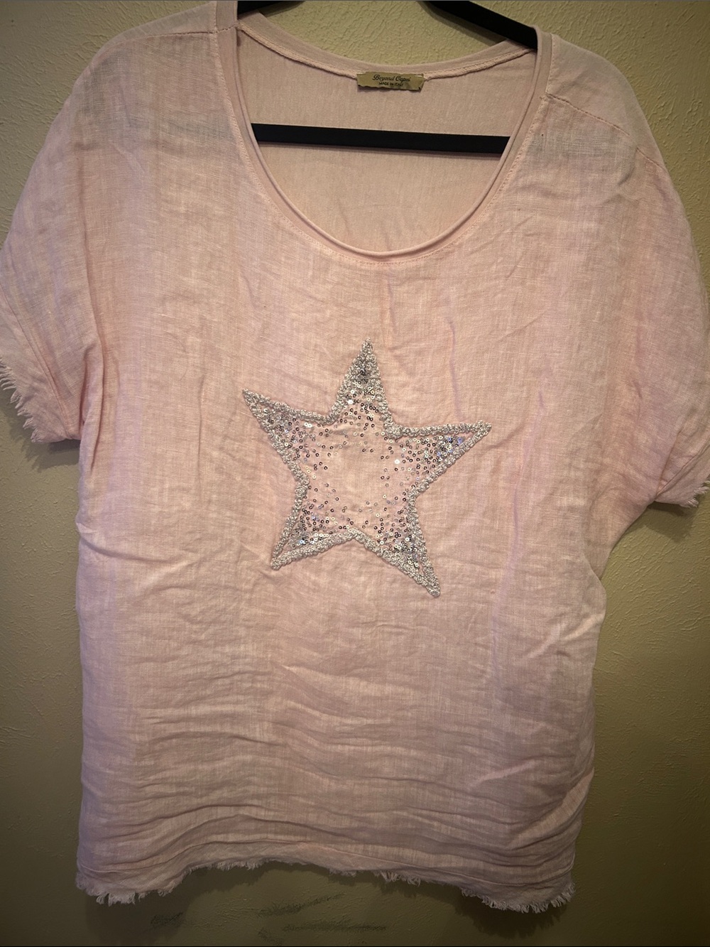 Beaded Star Washed Pink Linen Blend Tee